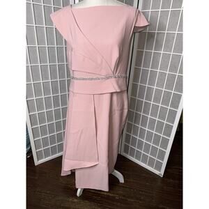 Fehaute Women's Asymmetrical Cap-Sleeve Rhinestone Midi Dress Pink Size 12 New